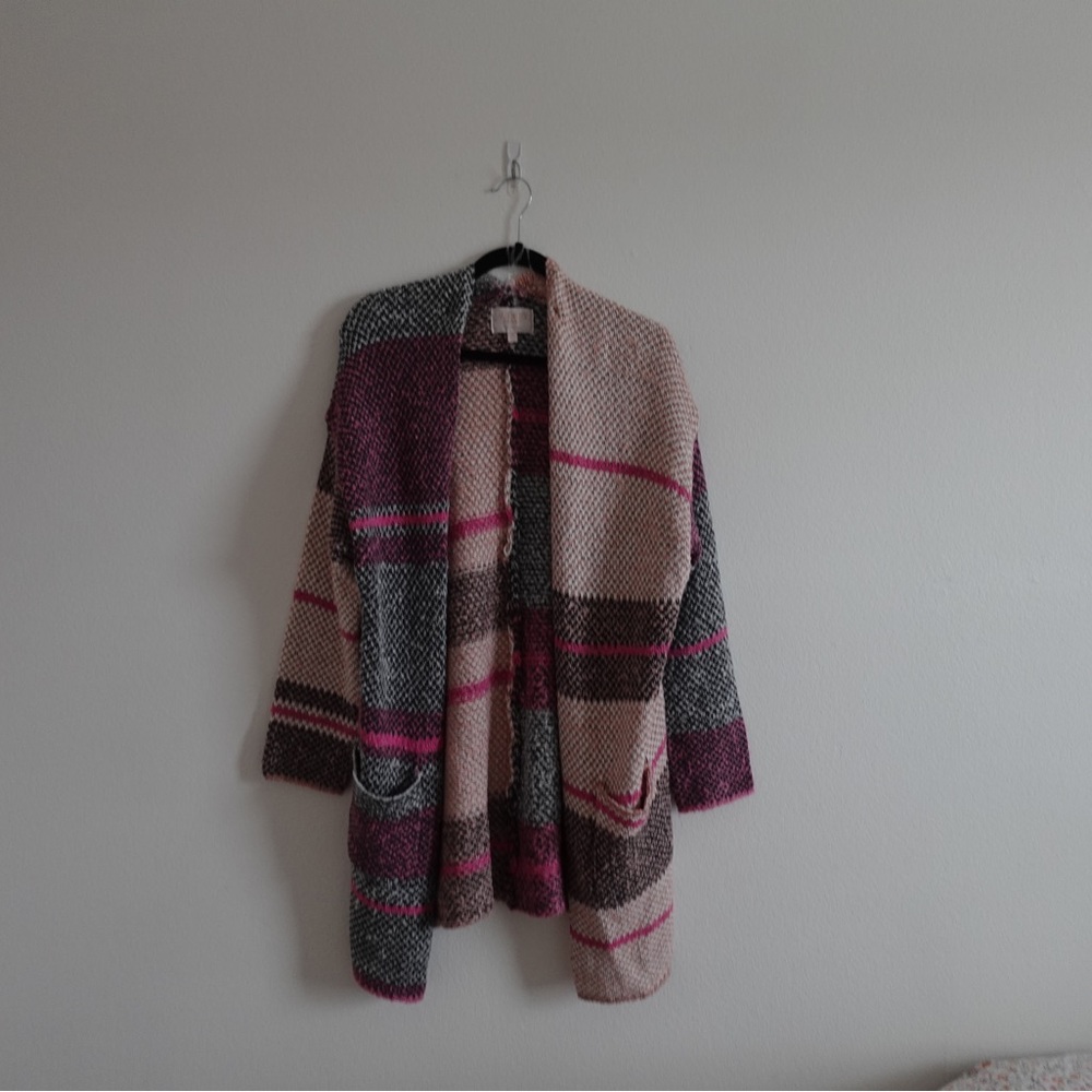 Audrey Parks for Francesca's Pink and Black Cozy Cardigan Sweater